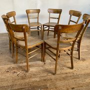 Series Lot of 8 chairs bistro Luterma in light wood Year 1950