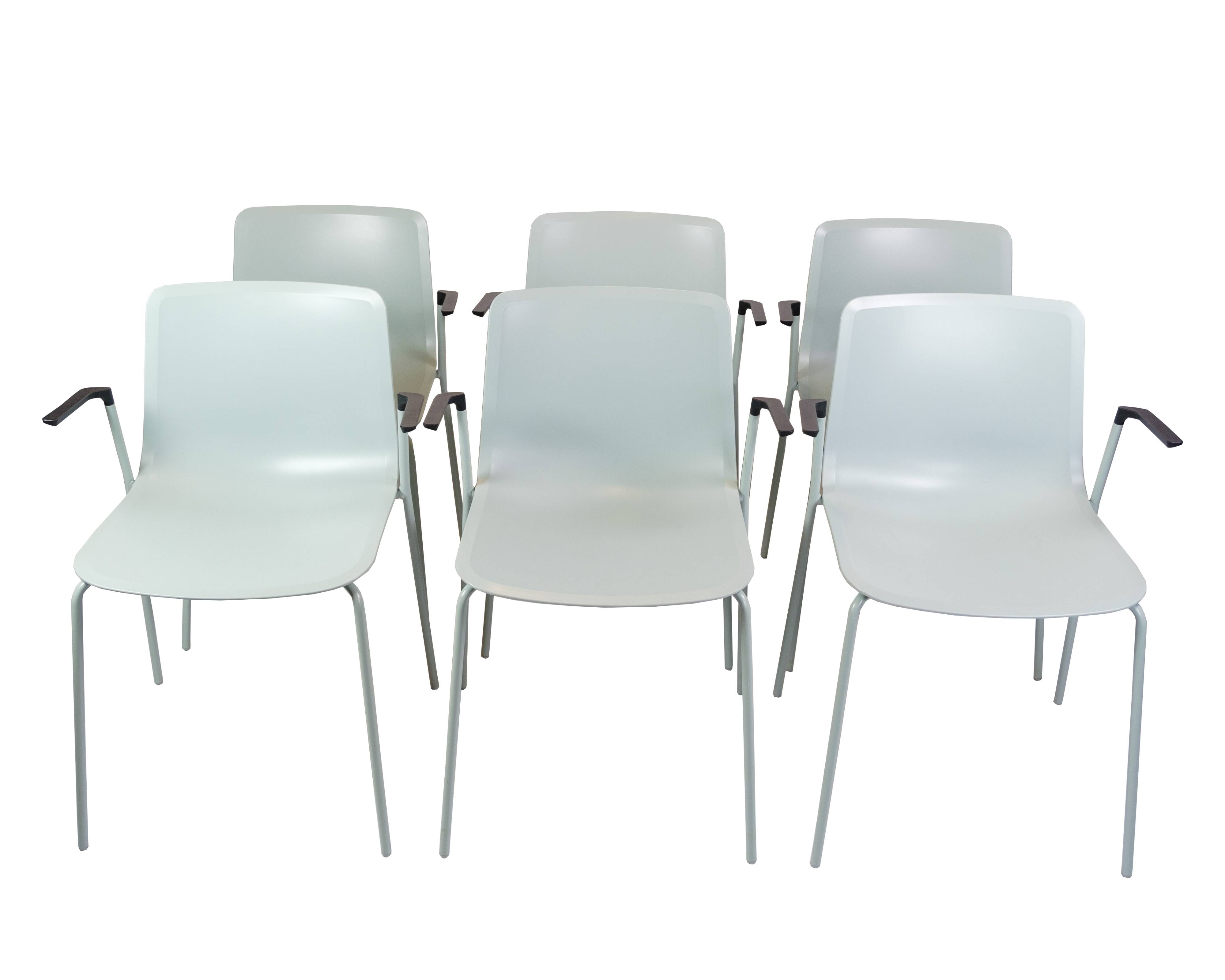 Set Of 6 Pato Chairs Lacquered In Blue With Black Armrests By Hee Willing & Ludvik For Fritz Hansen