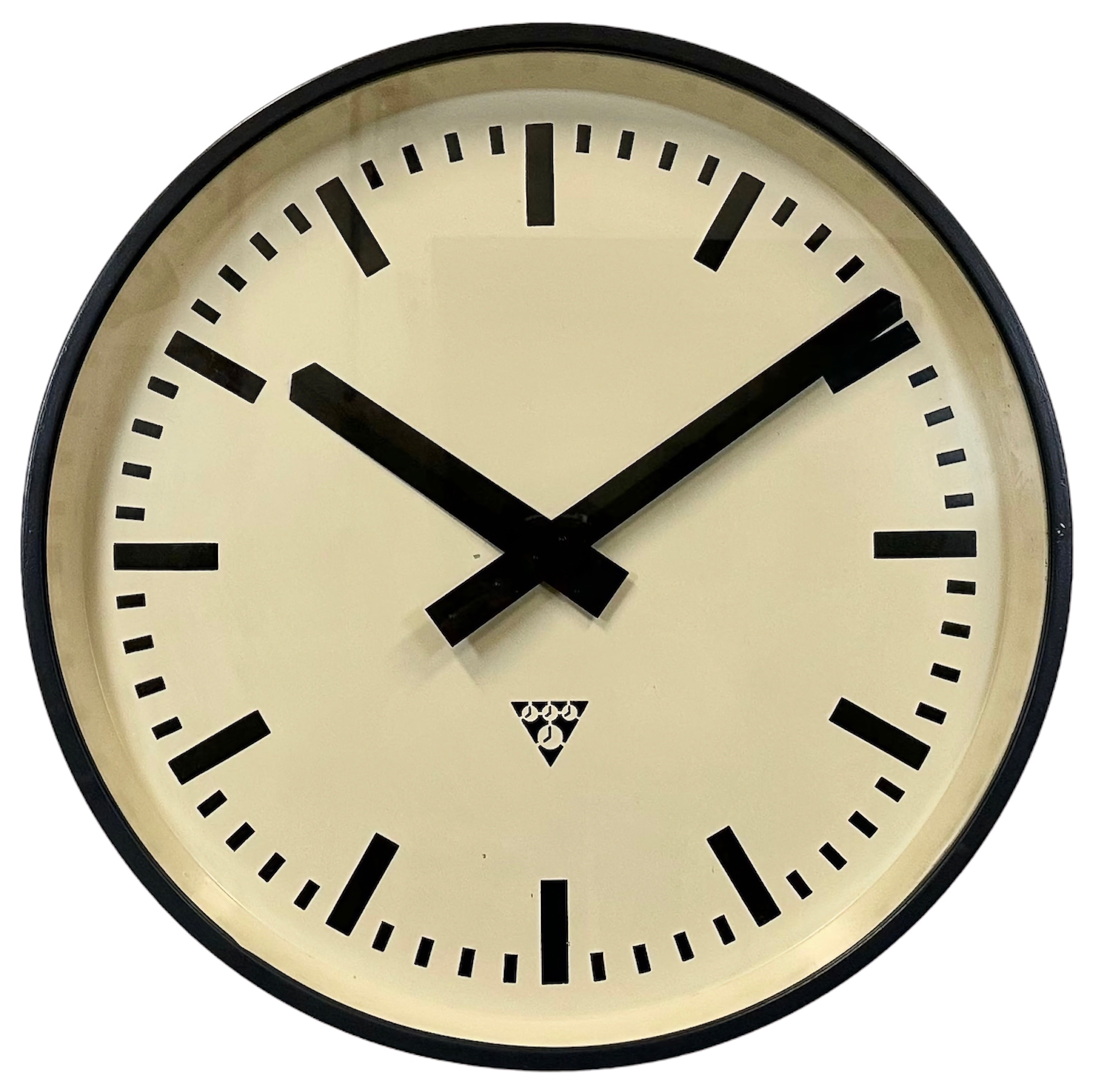 Grey industrial factory wall clock from pragotron, 1960s
