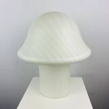 Large mushroom-shaped table lamp in white crystal glass with striped zebra pattern Peill and Putzler XL 1970