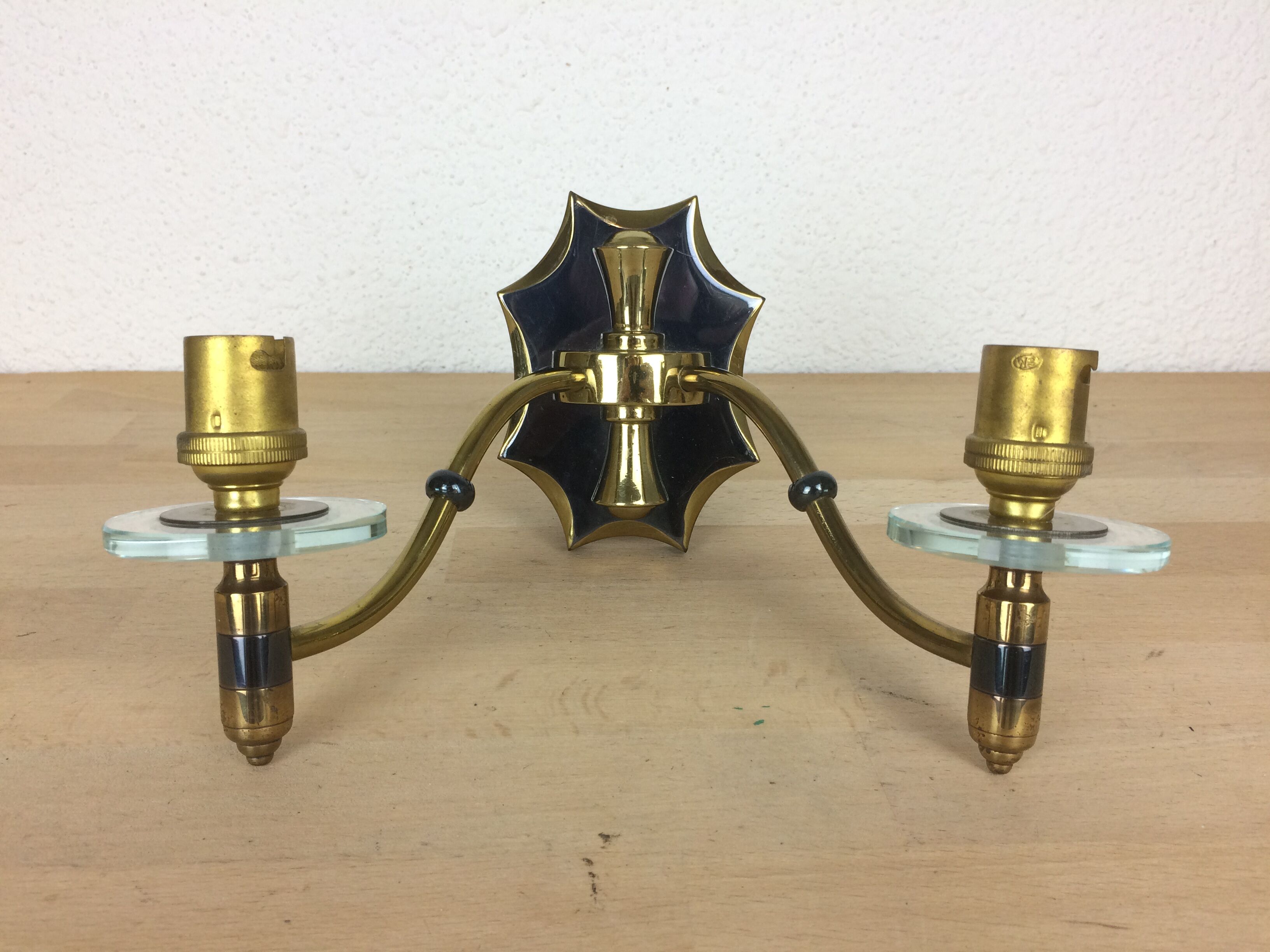 Applique double laiton verre années 50