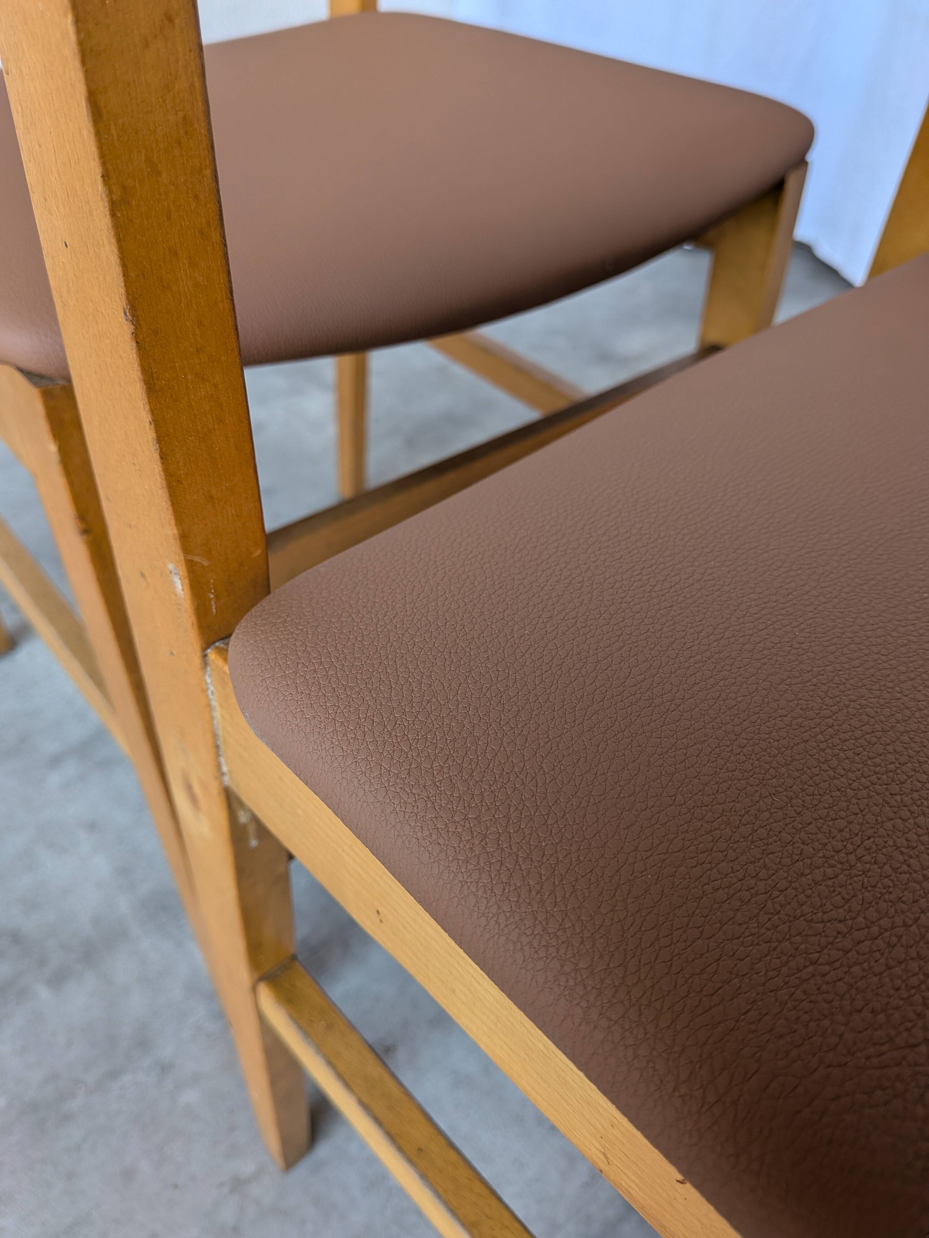 Set of 4 Vintage Branko Ursic Dining Chair: 1970s Scandinavian Wood & Brown