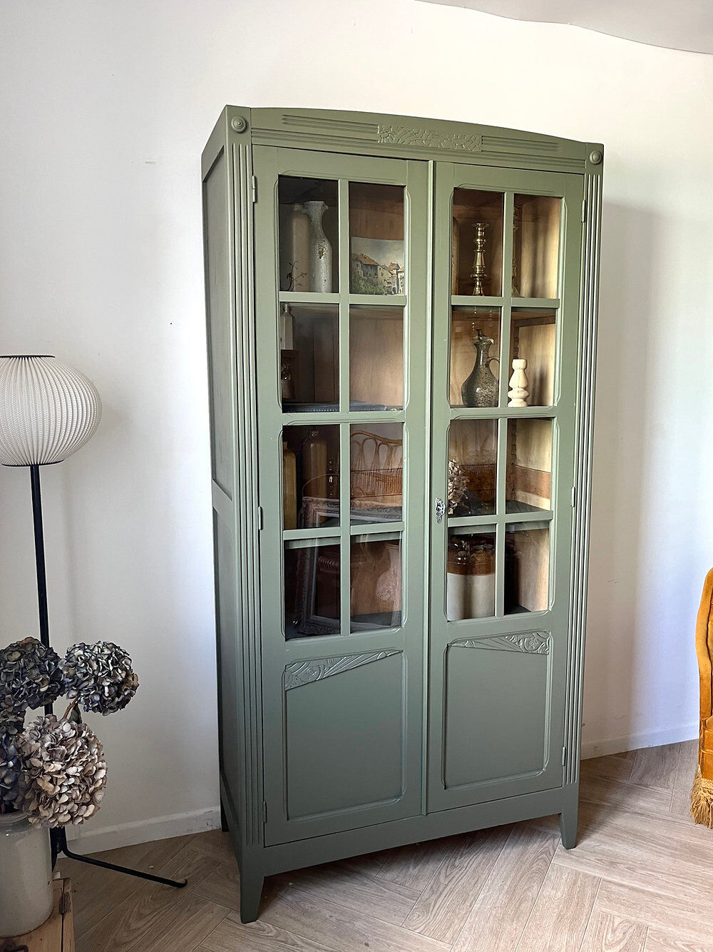 Art Deco library in earthy green