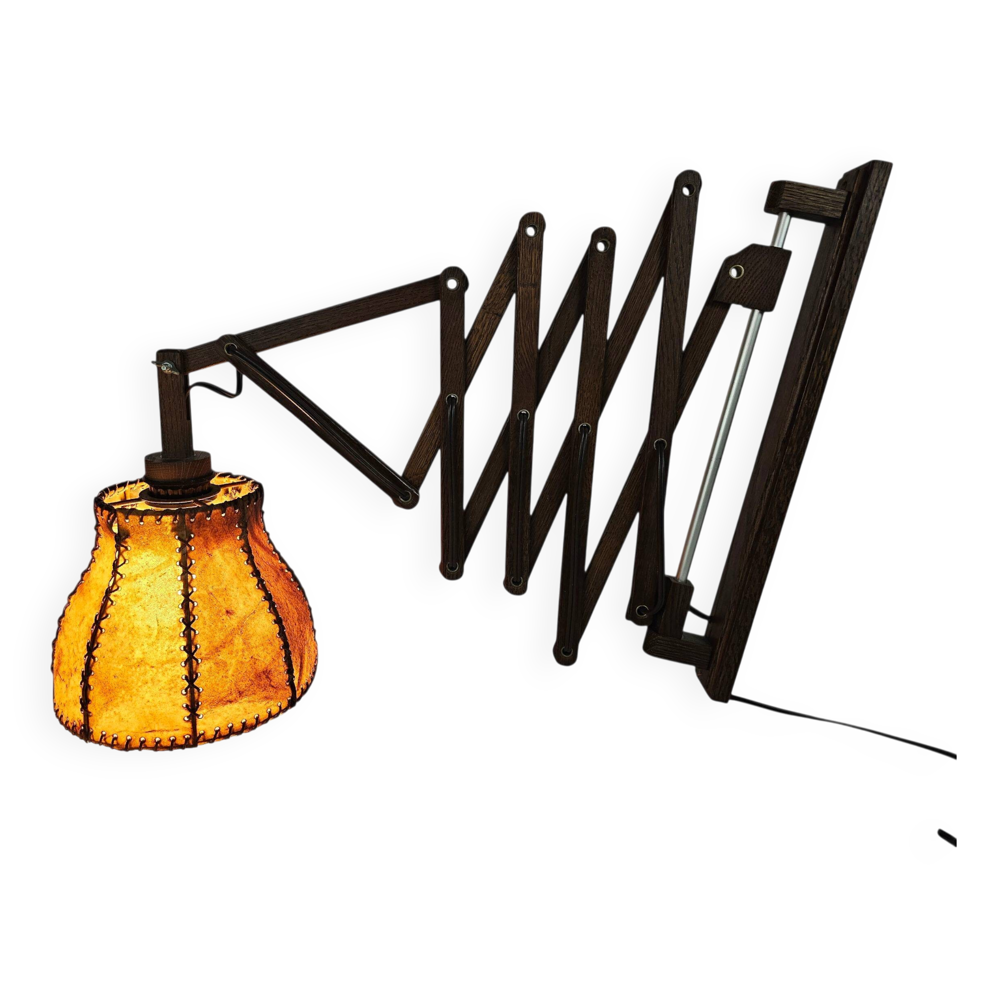 Scissor lamp | Harmonica lamp | wall lamp | vintage | oak | pig's bladder |