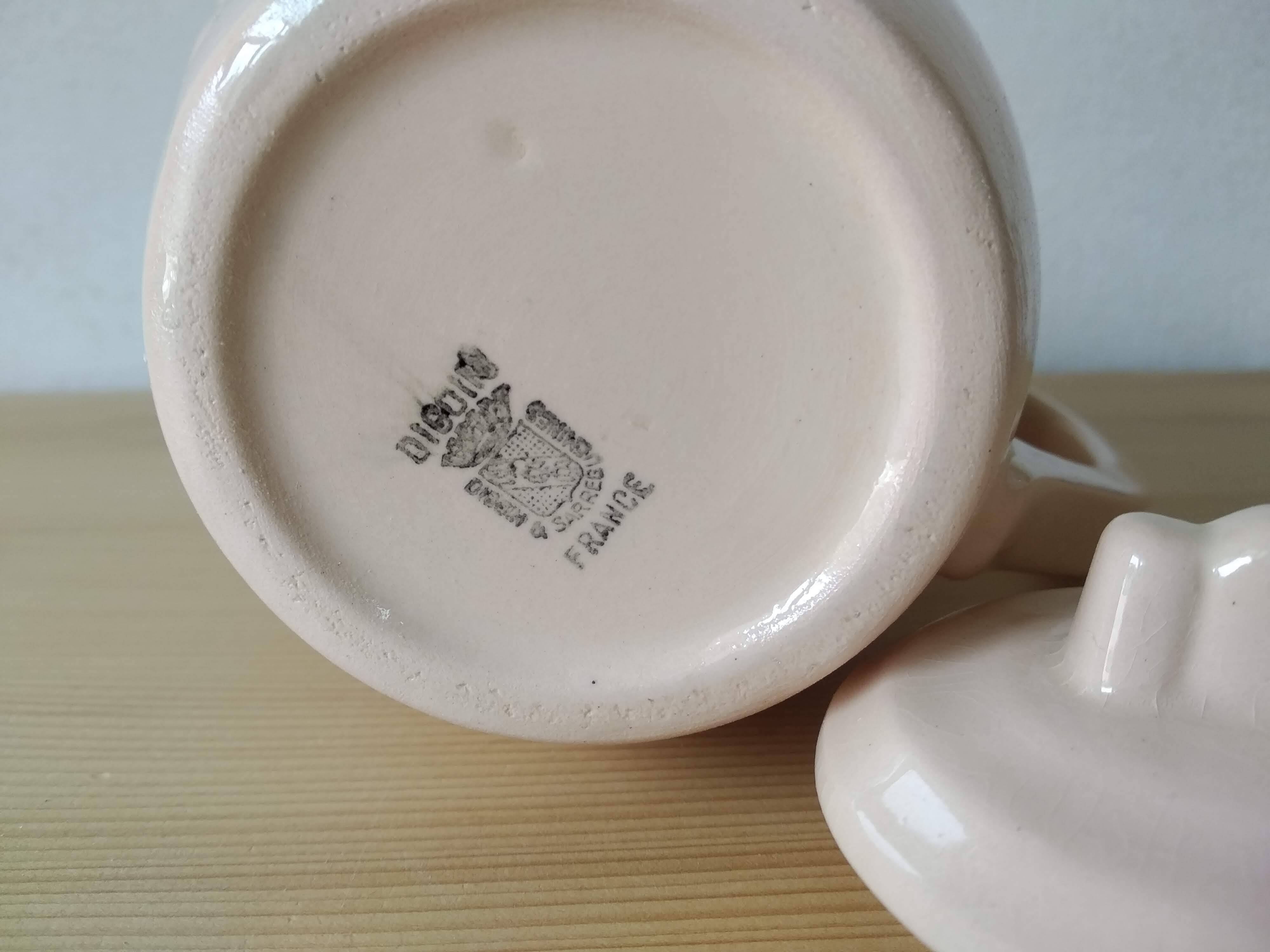 3 cups + Digoin Sarreguemines pink Art Deco jug