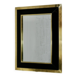 Jean-Claude Mahey mirror. Black lacquered wood and gold metal. 1970