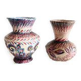 Two small Rochefort-en-Terre earthenware vases signed Leray, handmade.