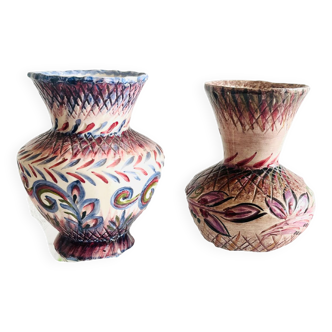 Two small Rochefort-en-Terre earthenware vases signed Leray, handmade.