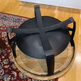 Table basse ronde en bois et fer forgé