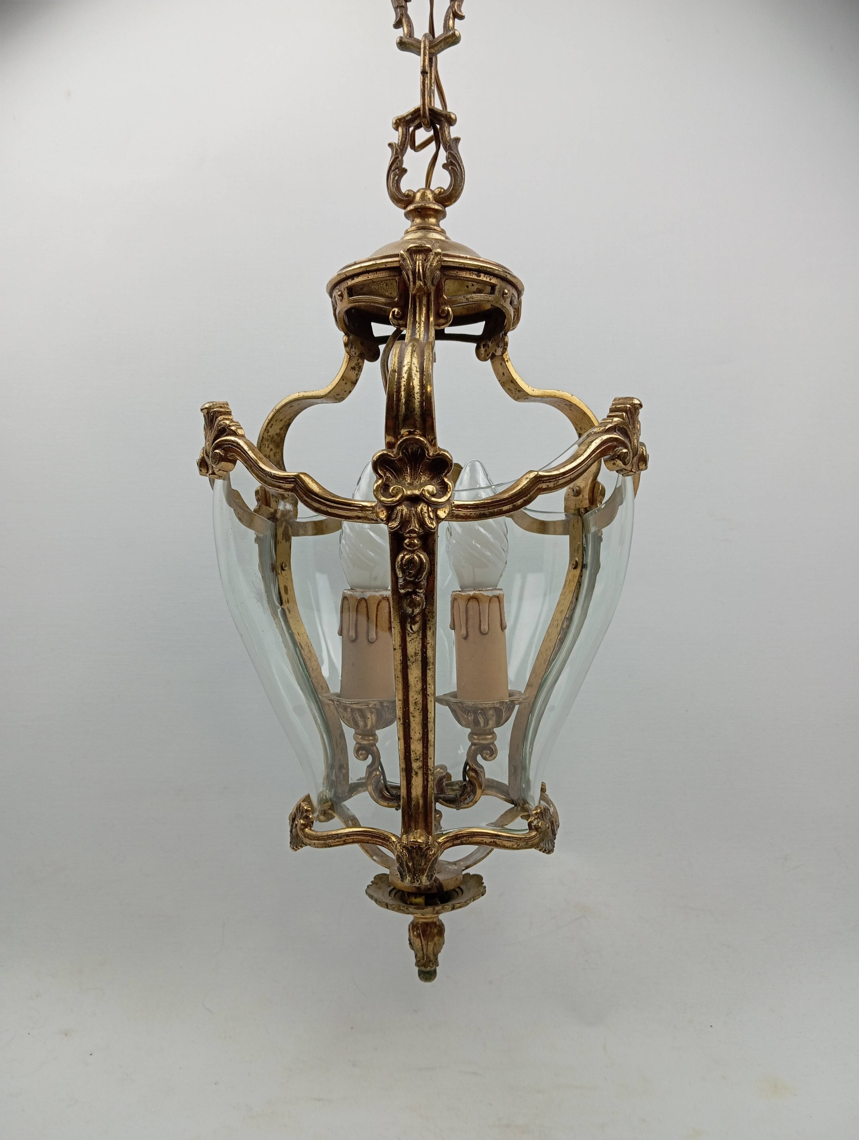 Lanterne bronze doré & verre galbé de style Louis XV / Rococo