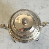 Ravinet d’Enfert silver-plated sugar bowl resting on 4 claw feet, Emp-style palmette motif