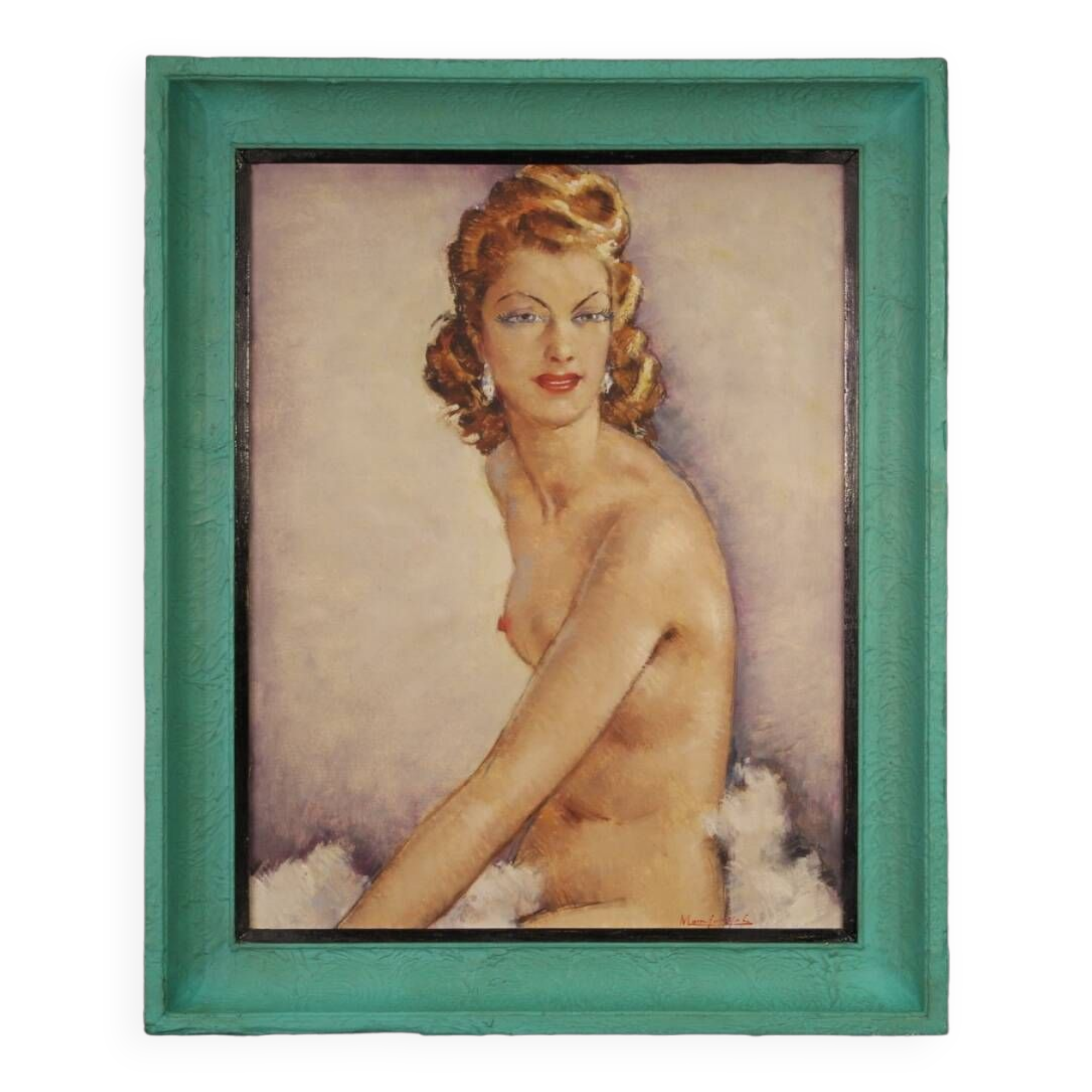 French signed nude painting 60's
