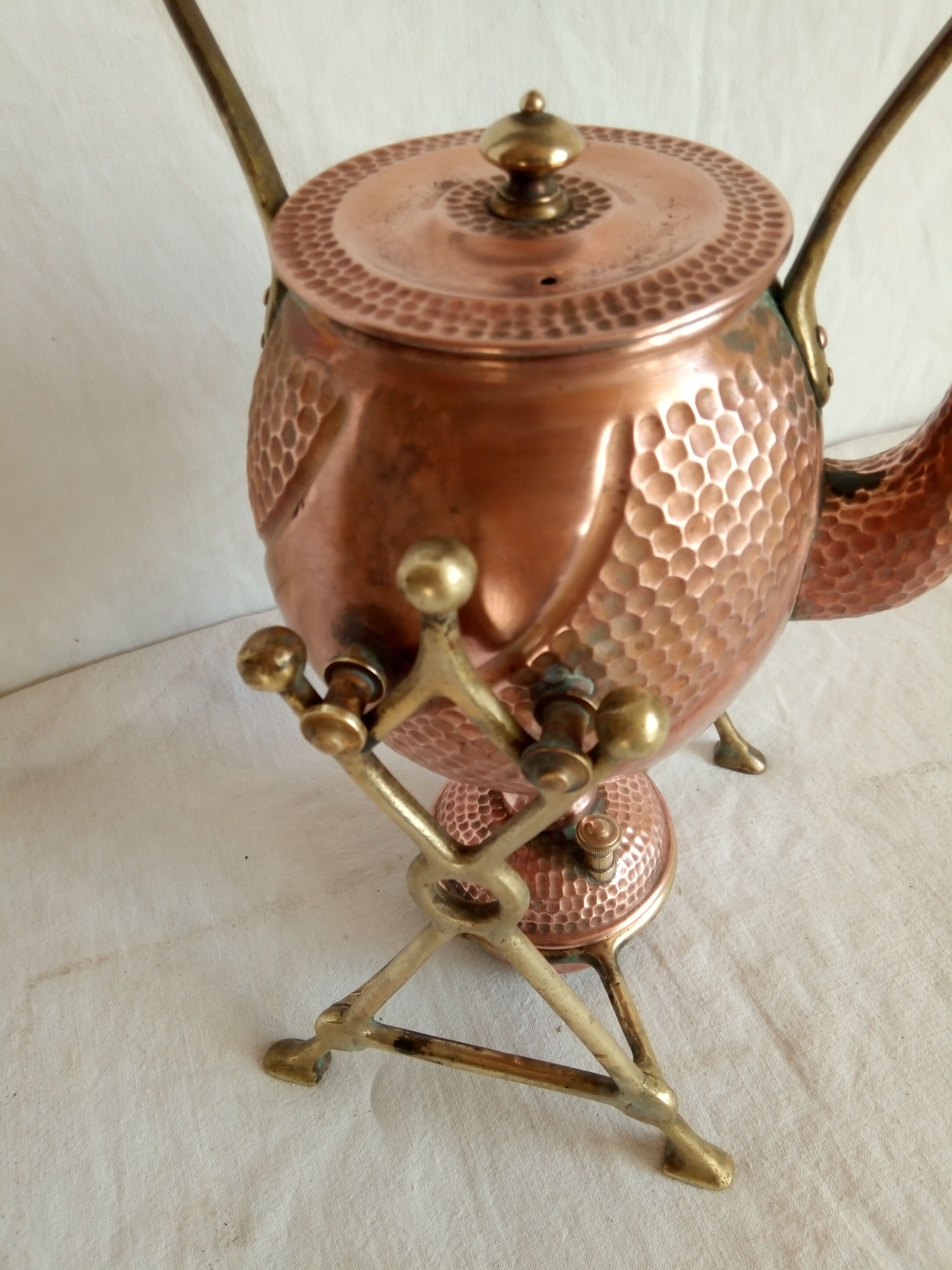 Ancient copper and brass travel teapot 20th