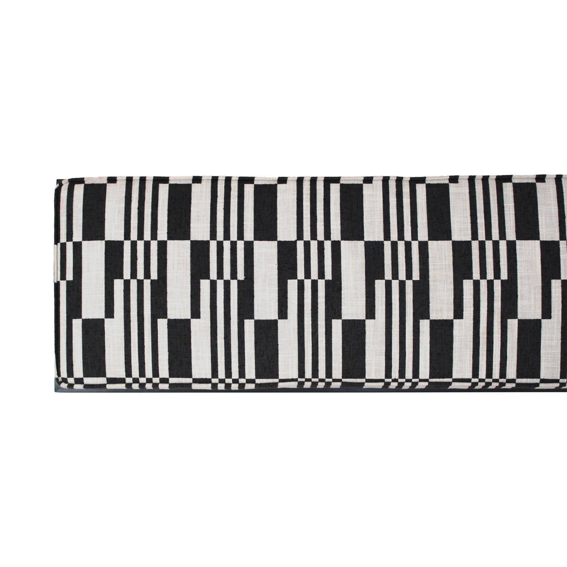 Modern Black Lacquered Iron and Patterned Fabric, 1970s Italian Stool