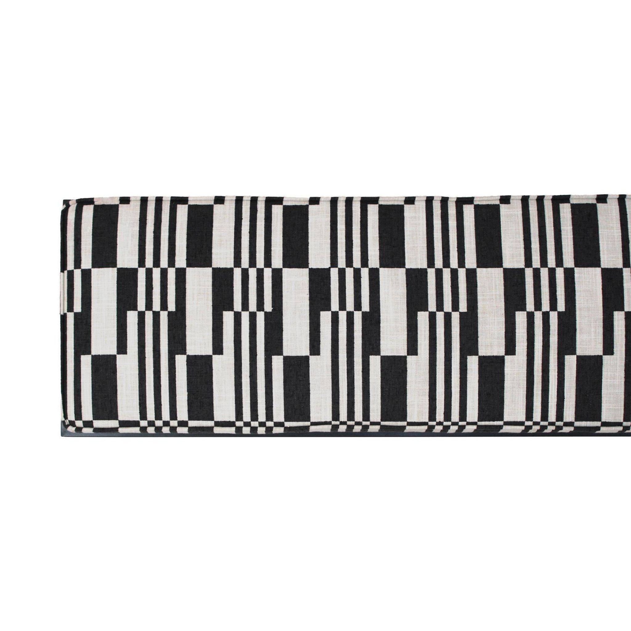 Modern Black Lacquered Iron and Patterned Fabric, 1970s Italian Stool