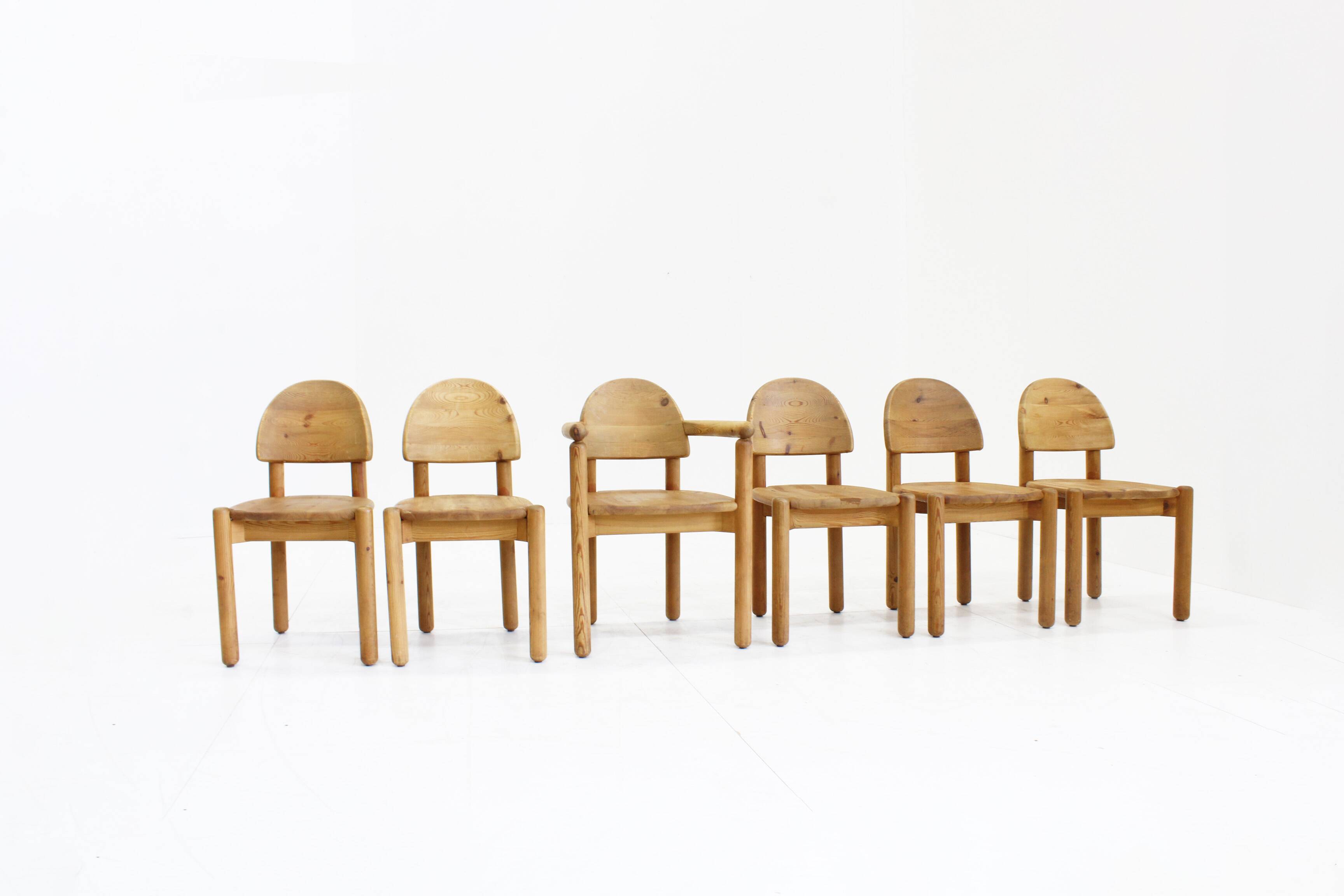 6 x Vintage Dining Room Chairs by Rainer Daumiller pine wood, Denmark, 1970
