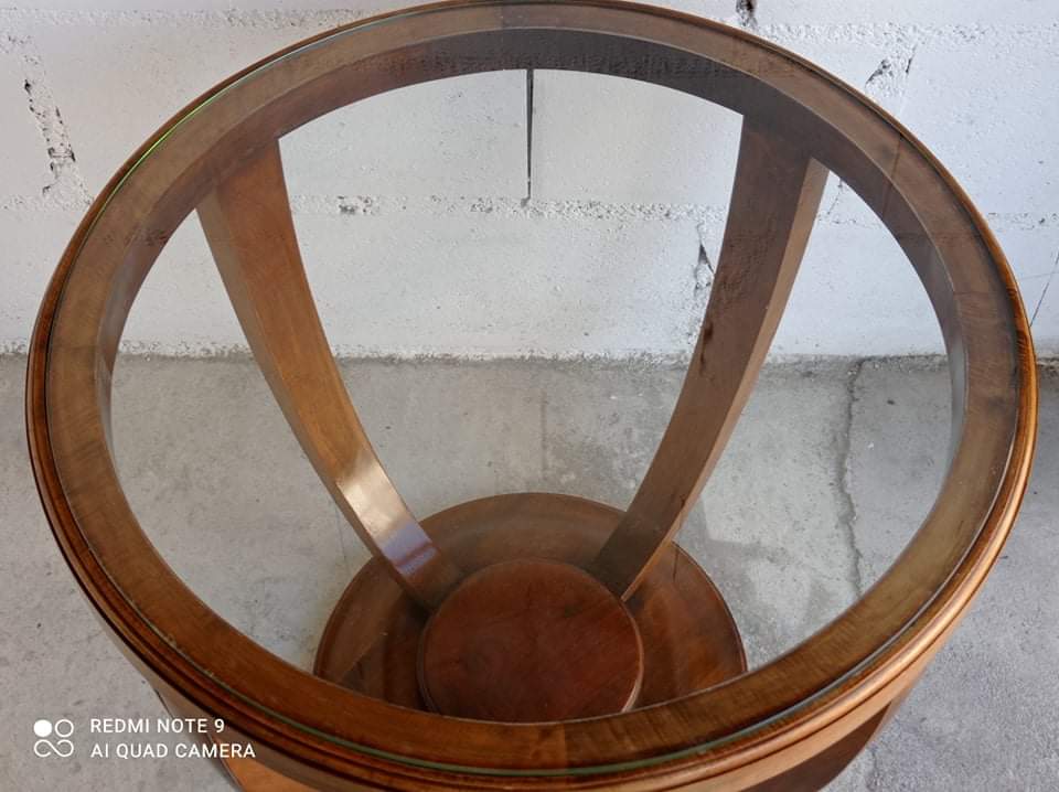 Modernist round pedestal table with glass top Ø75