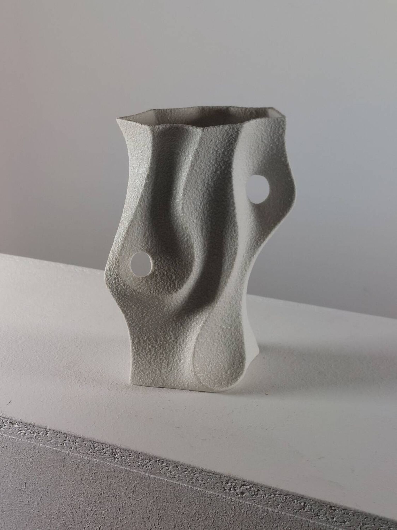 Vintage organic biscuit porcelain vase from the mid-century by Sgrafo Modern.