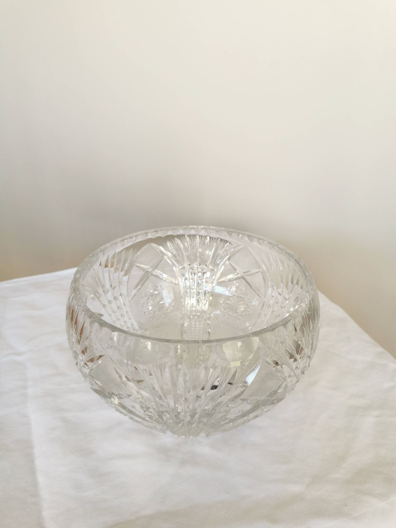 Vintage 1970s Lead Crystal Bowl: Bohemian Table Centerpiece