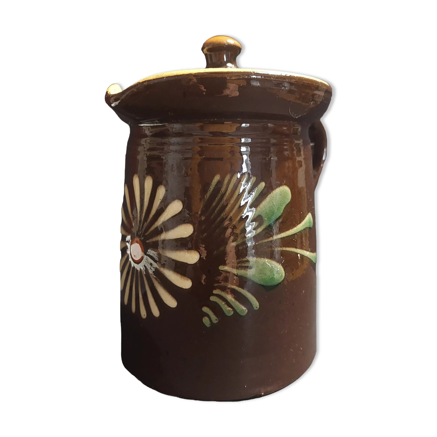 Pitcher covered glazed terracotta alsace Soufflenheim XXth