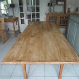 Vintage farm table, beech base and belt, pitch pine top.