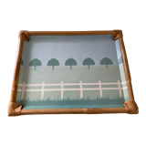 Plateau vintage alpac en fibre de verre et rotin