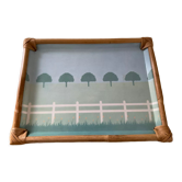 Plateau vintage alpac en fibre de verre et rotin