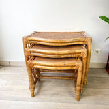 Vintage trundle tables in bamboo and rattan