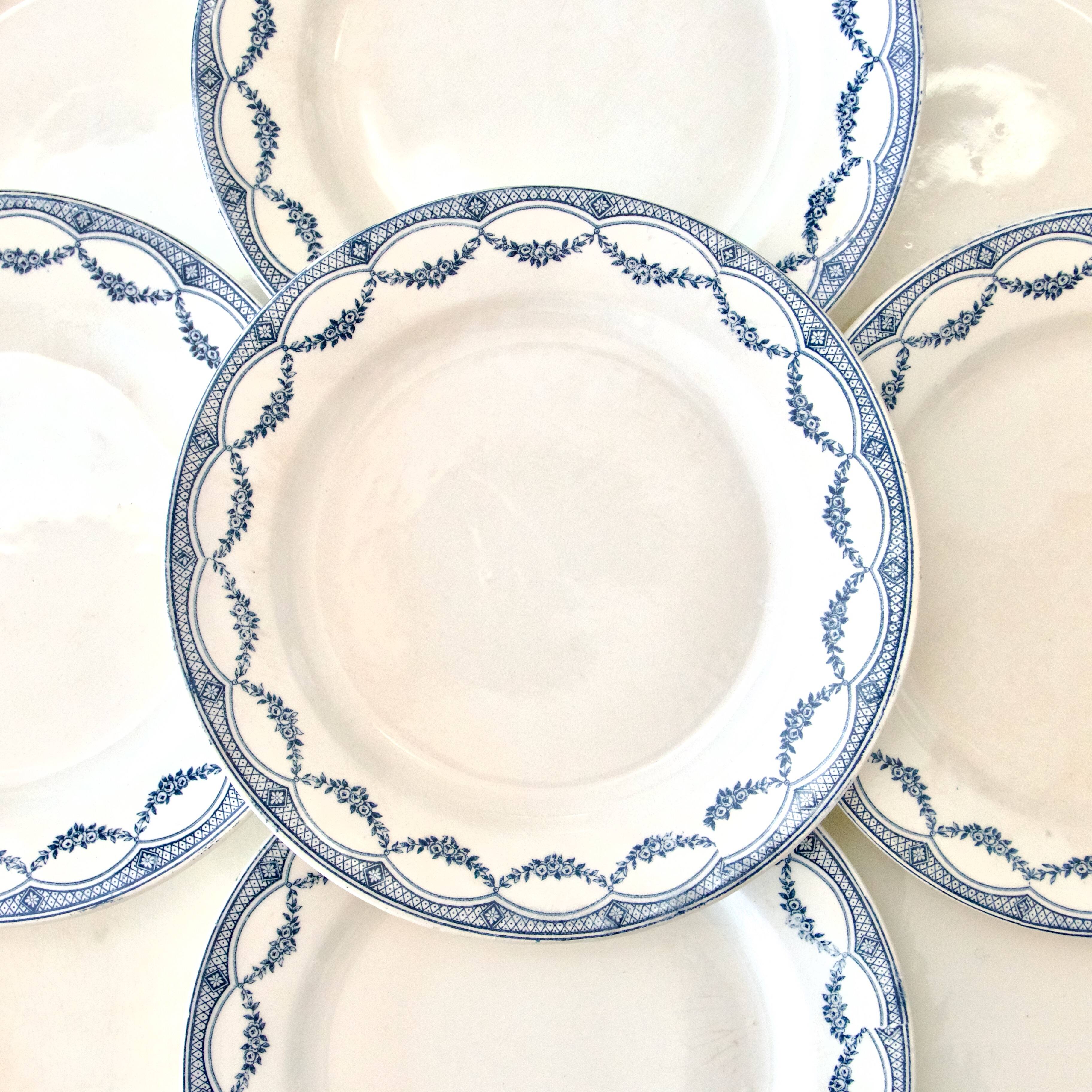 9 19th century ironstone dinner plates from Salins Petit Trianon