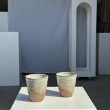 Set of 2 cups in Indonesian ceramic (brown & speckled glazed matte)