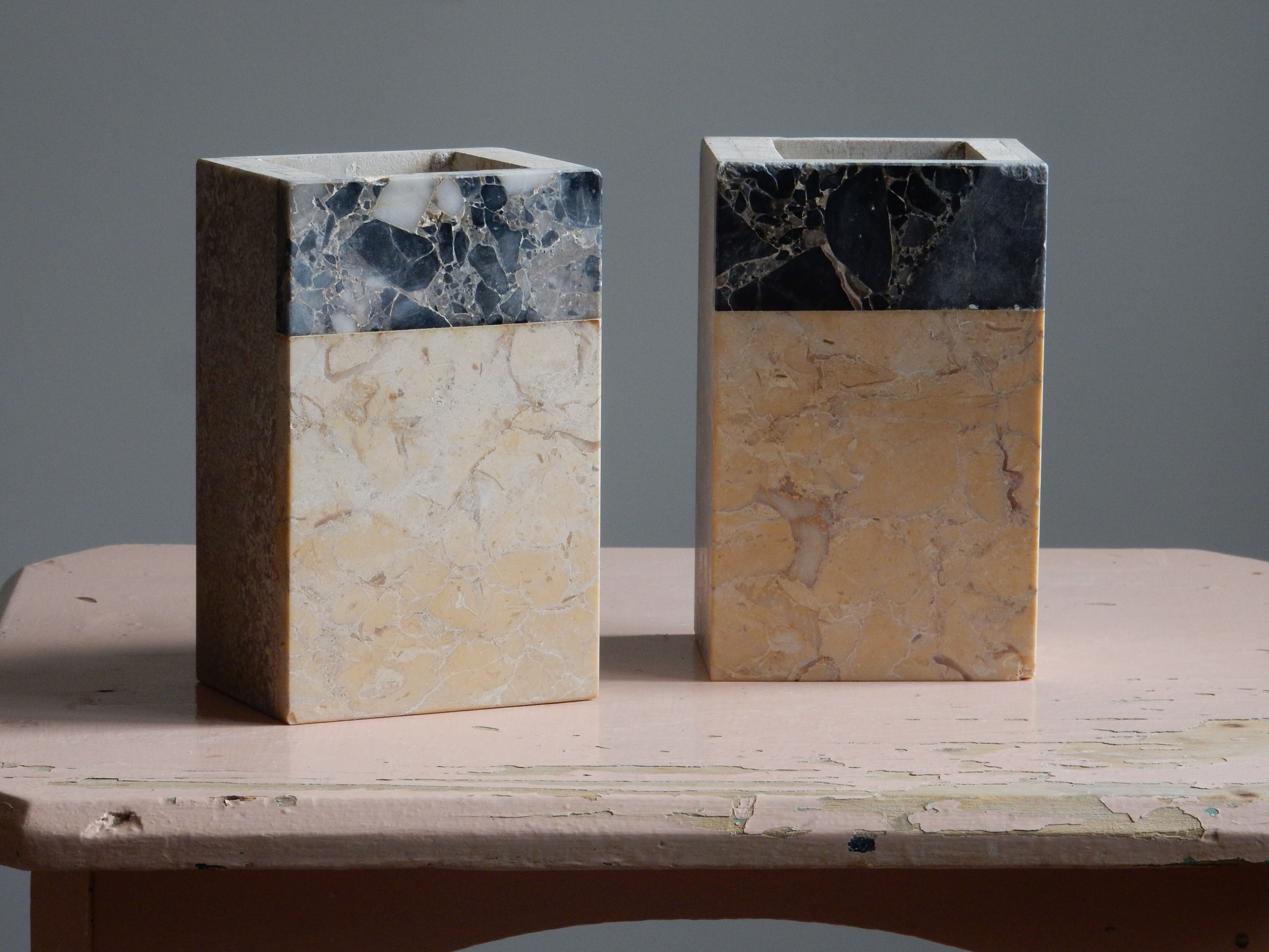 Pair of travertine and granite vases Art Deco