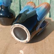 "Pair of vintage glazed ceramic vases – blue flamed glaze – ann"