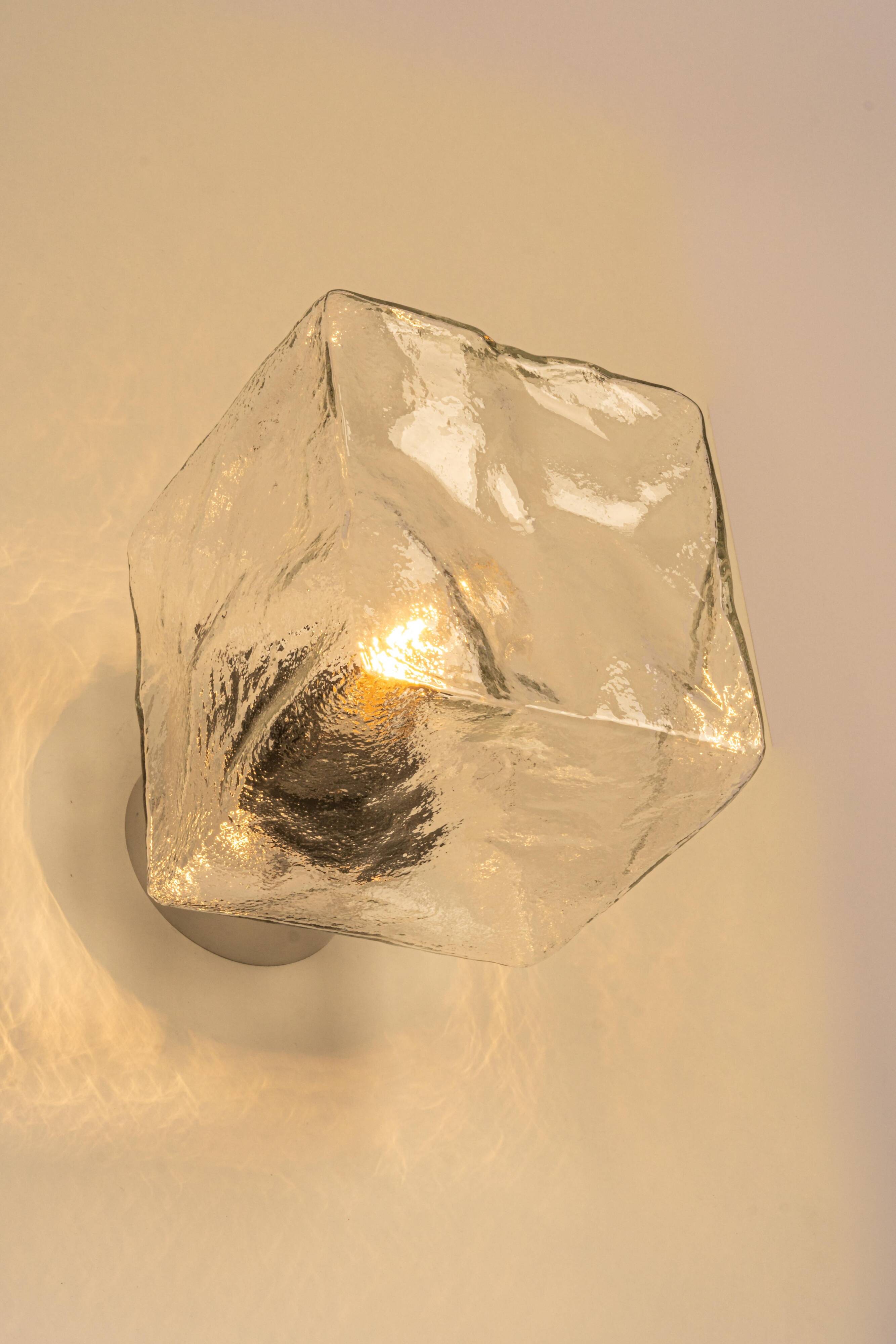 Large frosted glass wall lamp by Murano, designed by Kalmar Cube, Austria, 1960s.