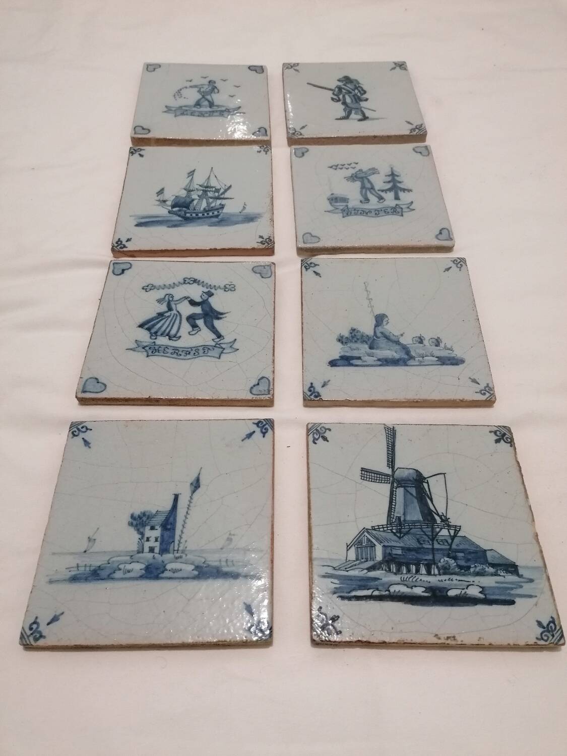 Old 18th century Delft tiles set of 8