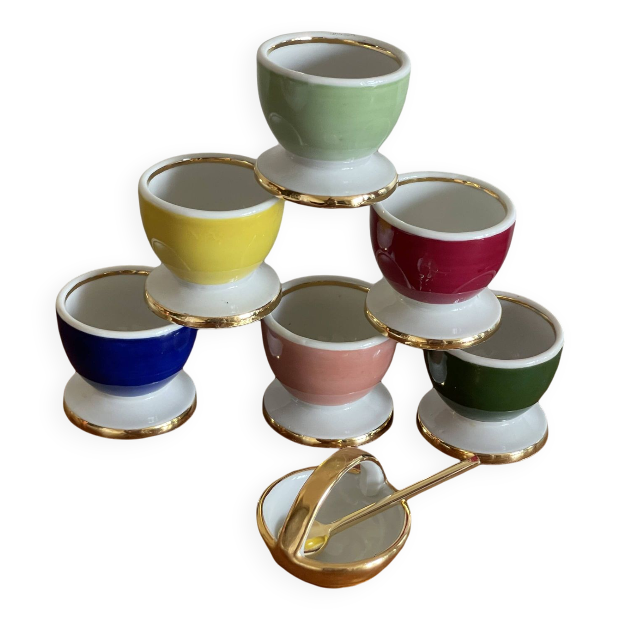 6 multicolored egg cups