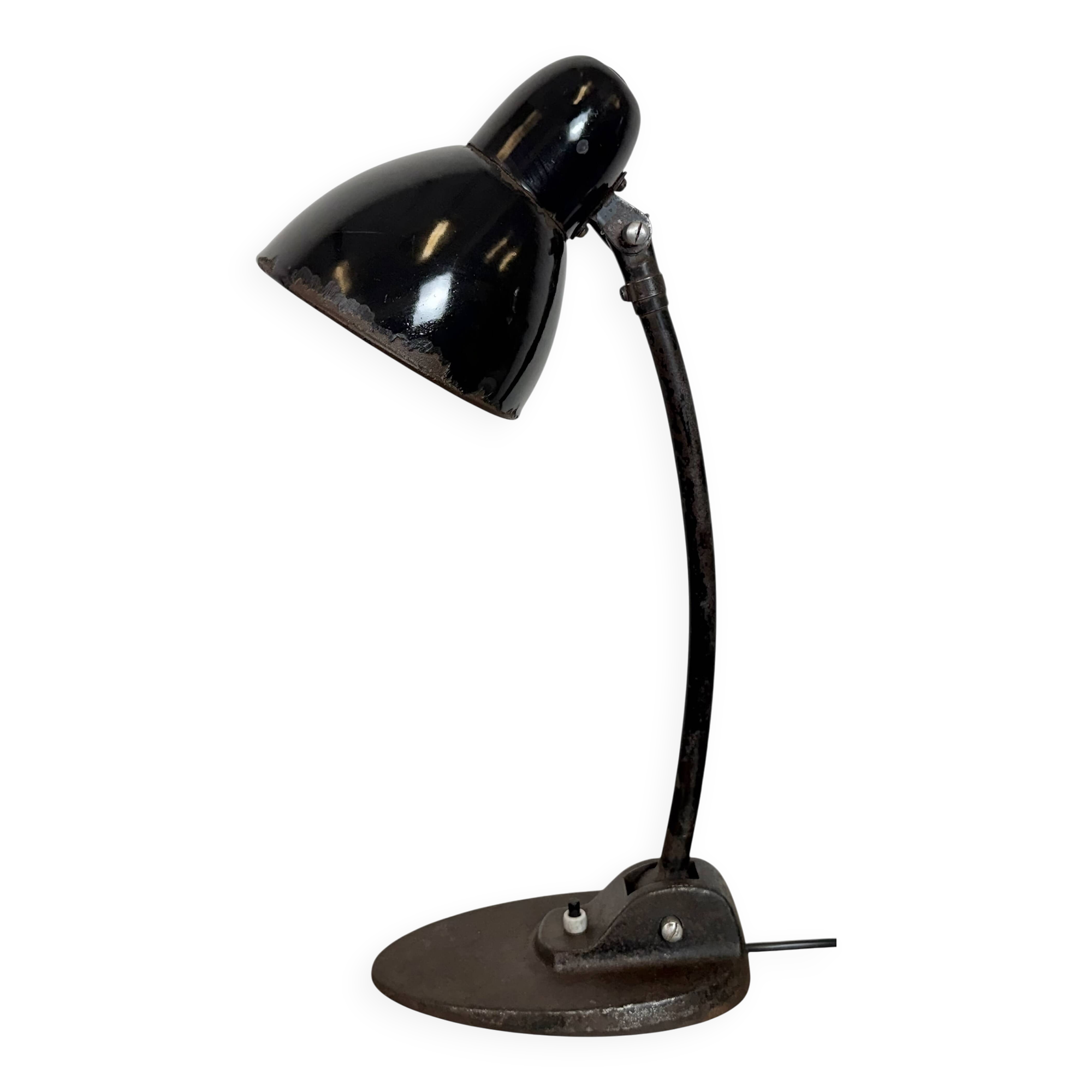 Industrial Black Enamel Bauhaus Desk Lamp, 1930s