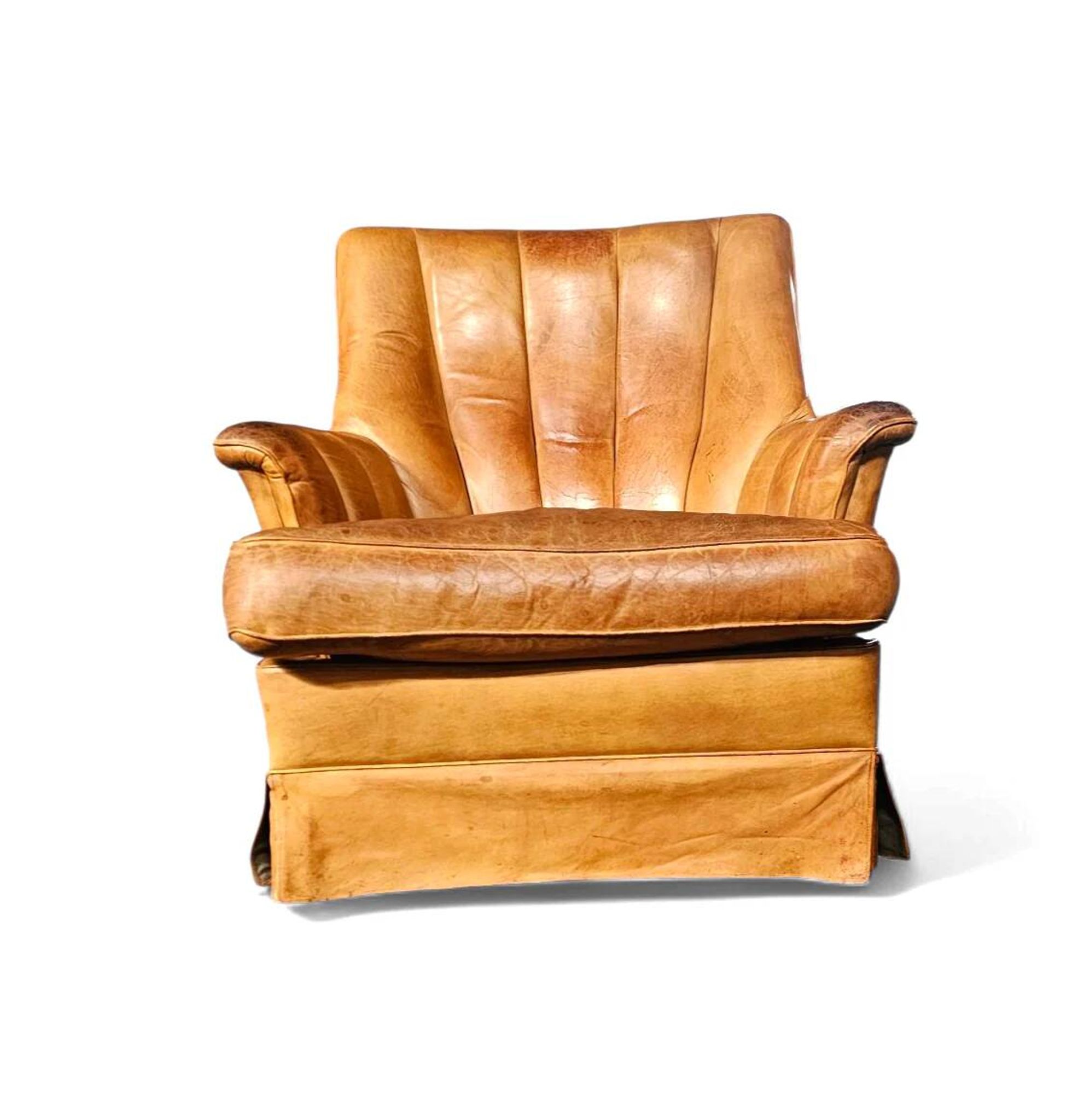 Sheep leather club chair 1970s with magazine holder