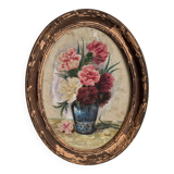 Oil on panel by A. Cruillet still life bouquet of flowers 1920