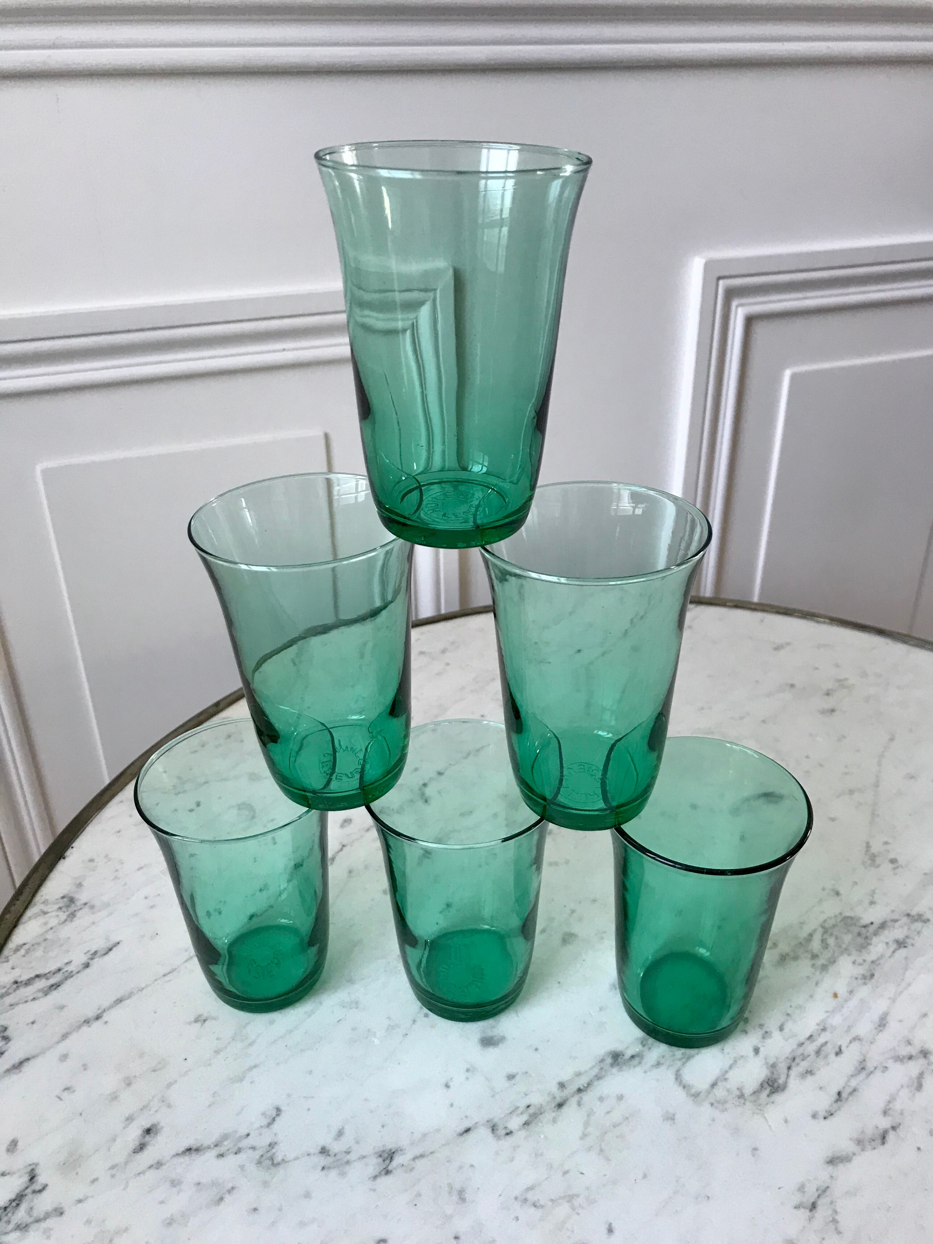 Lot de 6 verres à eau vert années 70