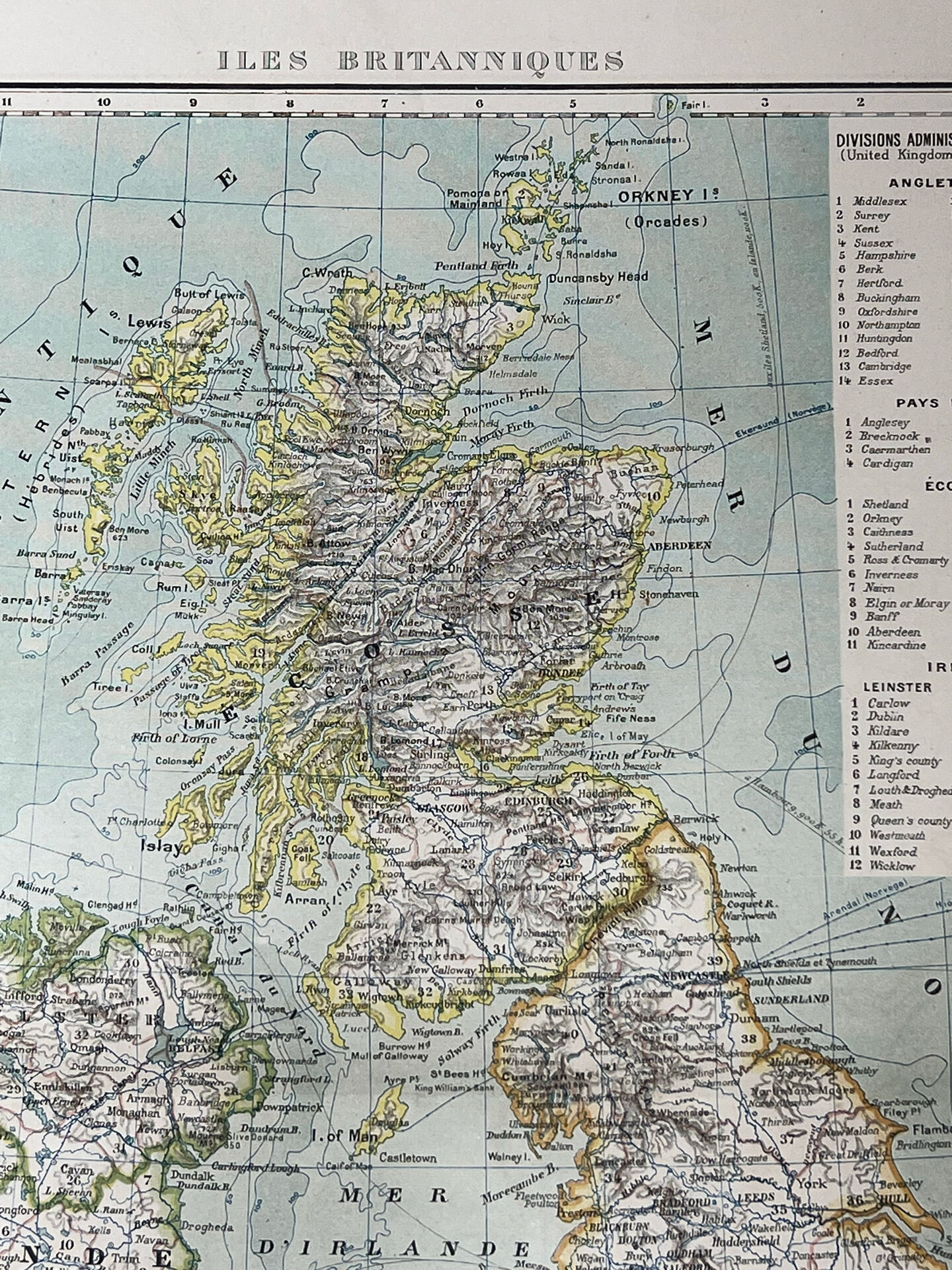 Carte ancienne Îles Britanniques 54x37cm