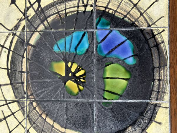 Table basse en teck et faïence de lave par j.belarti 1960