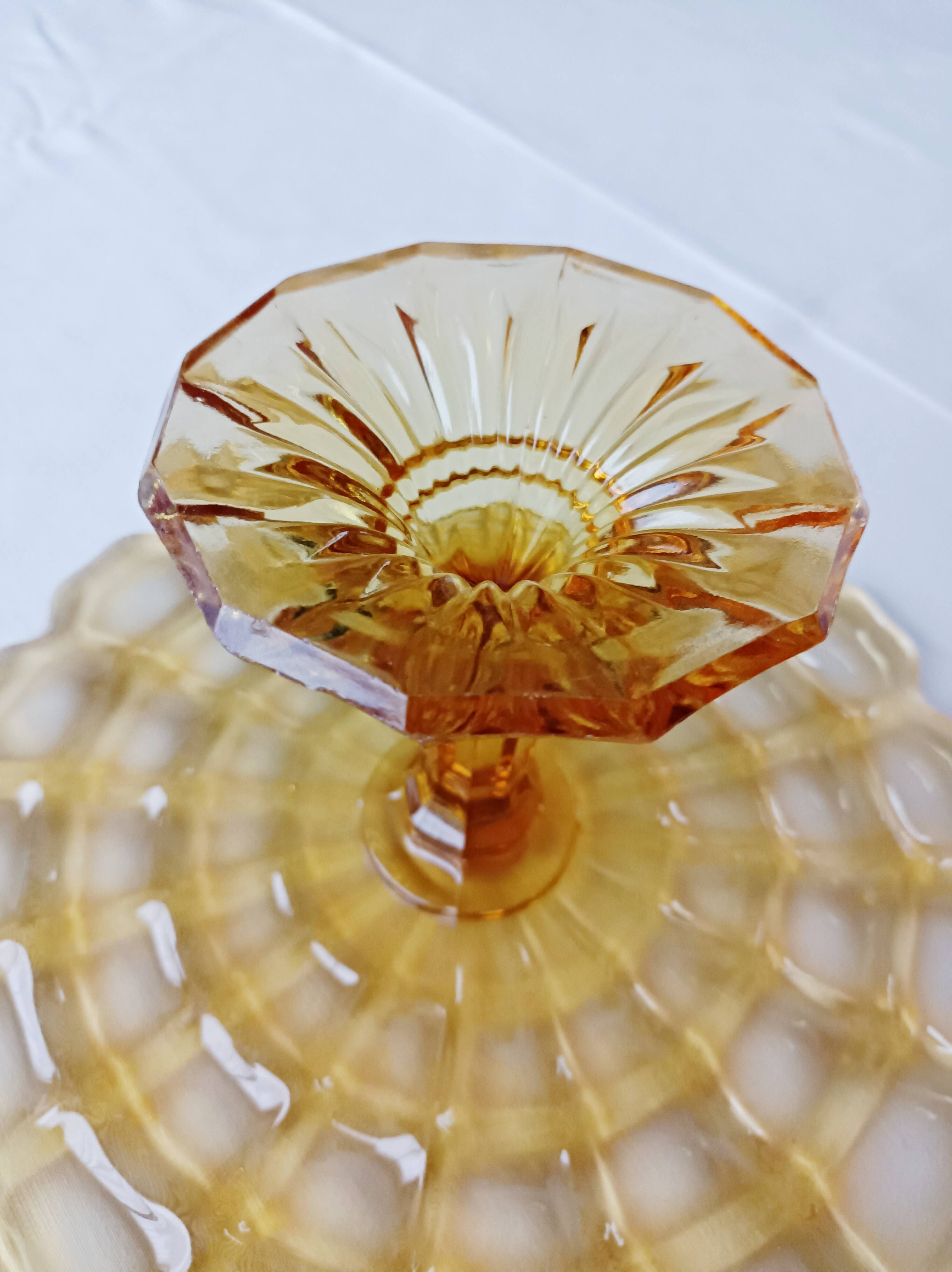 Cake stand, glass pedestal plate Bernsdorf depression style