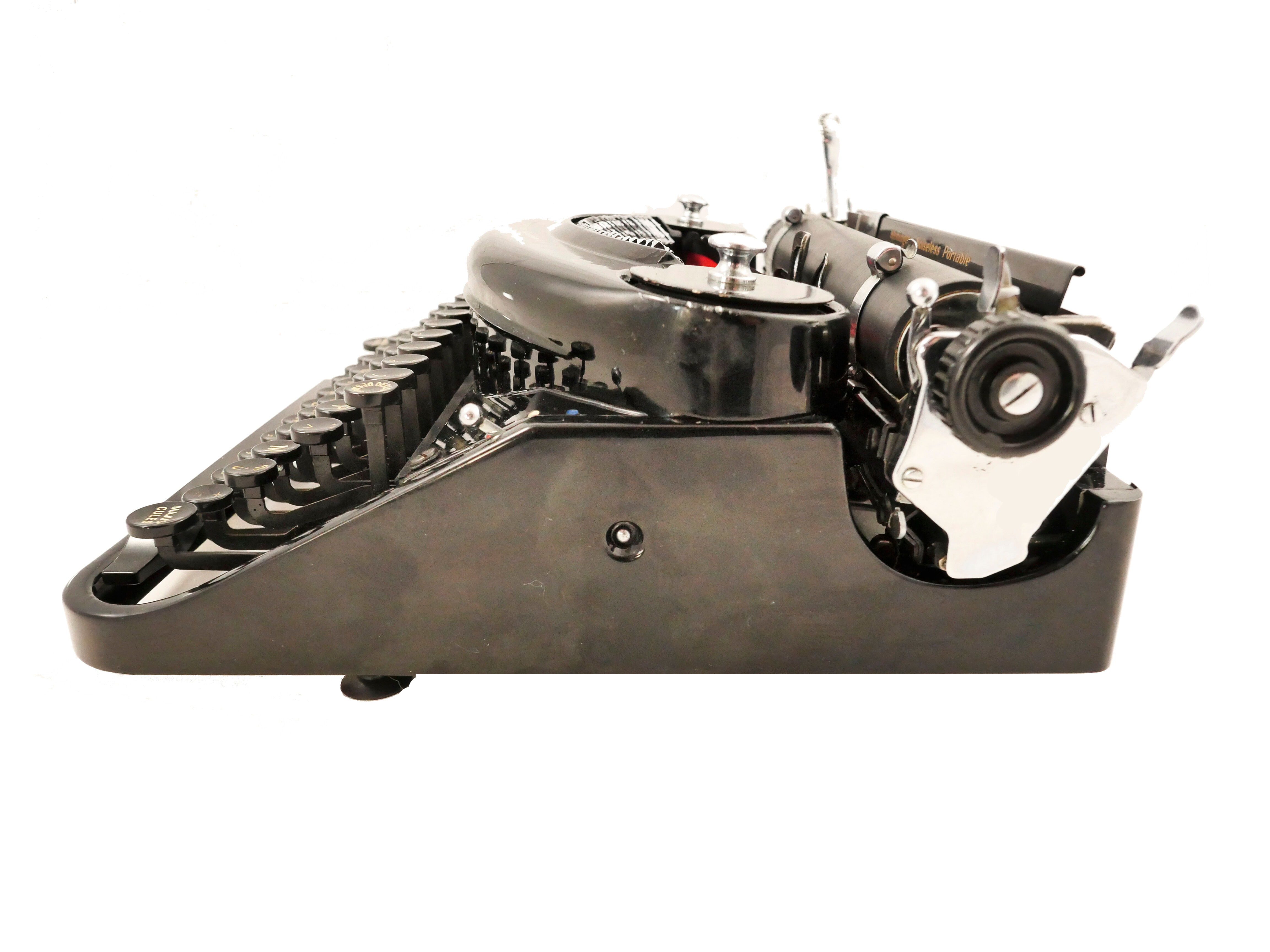 Machine à écrire Remington Noiseless portable noire de 1935 révisée ruban neuf