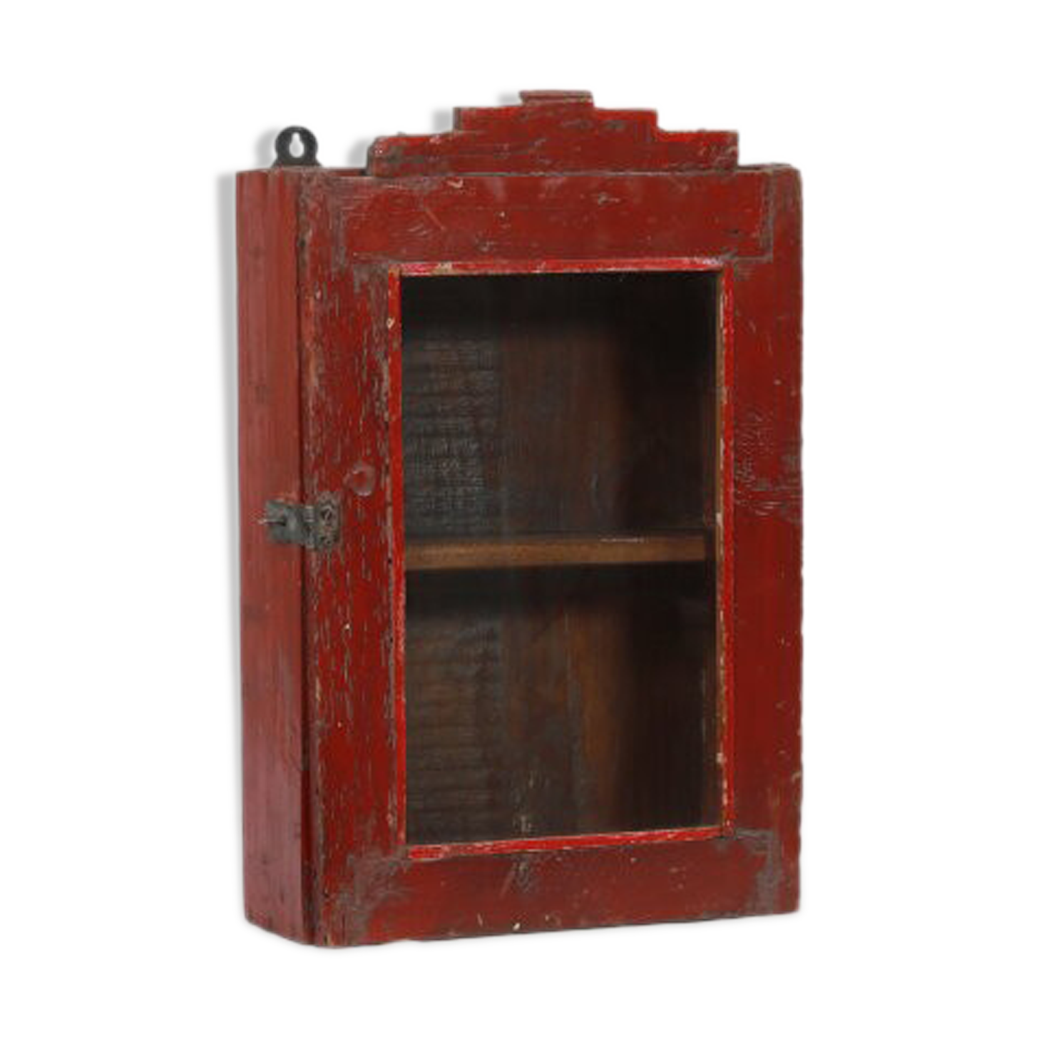 Vintage Red Wall Showcase Old Teck Patina and Piece of Origin India