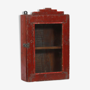 Vintage Red Wall Showcase Old Teck Patina and Piece of Origin India