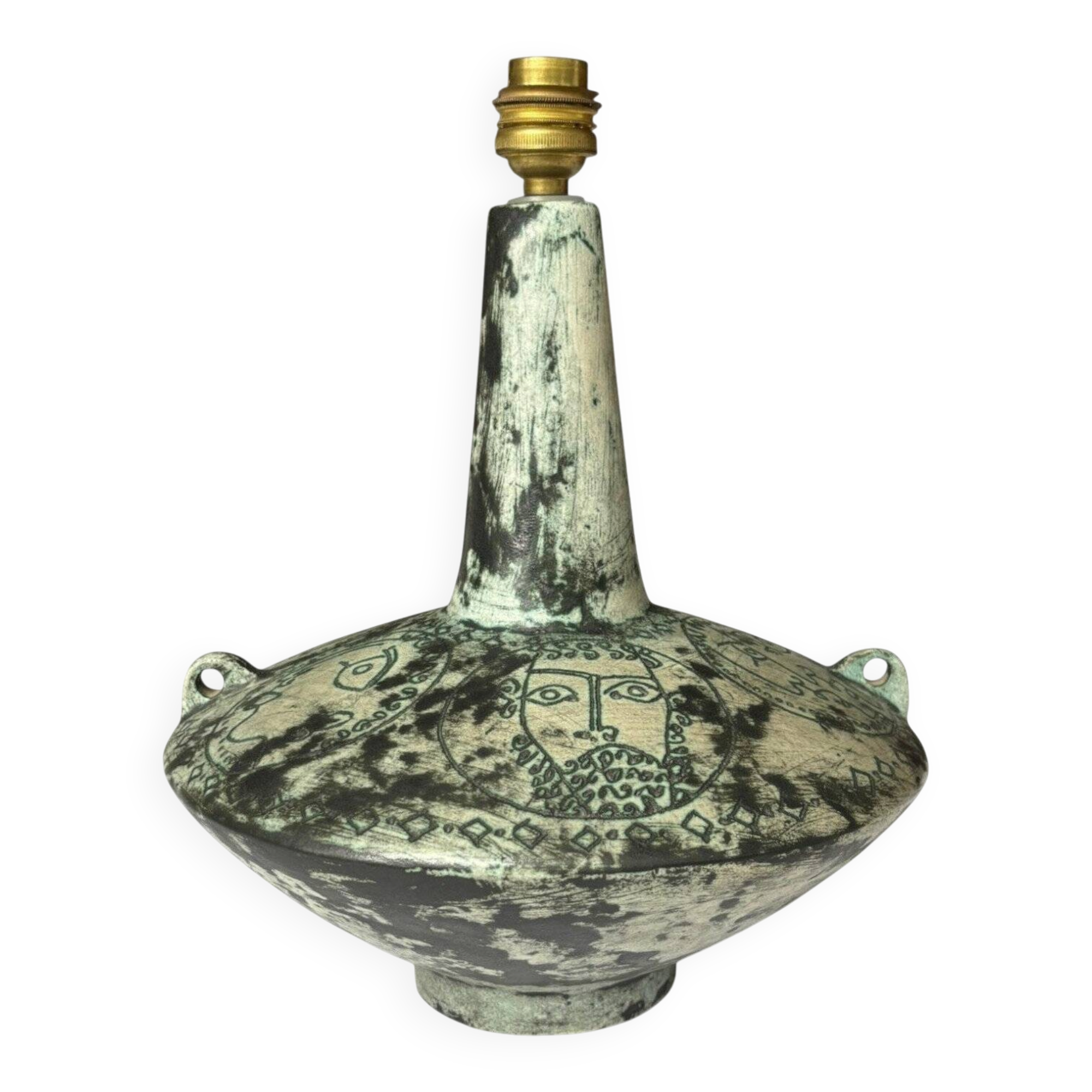 Jacques BLIN, pied de lampe à décor de visages stylisés
