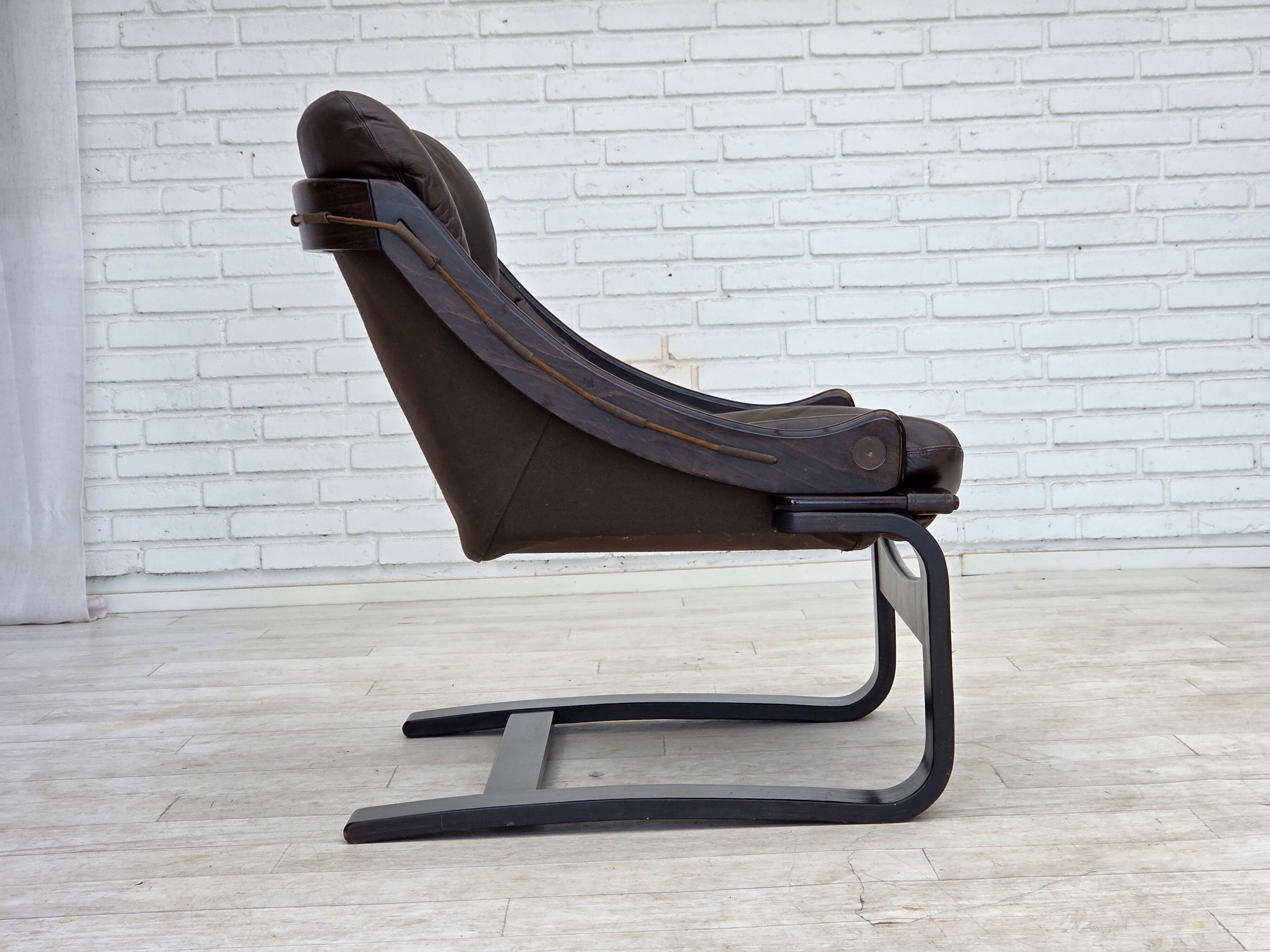 1970s, Swedish design by Åke Fribytter, armchair, furniture leather.