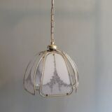 Gold metal pendant lamp and Murano glass panels by Eglo Leuchten Austria 1970