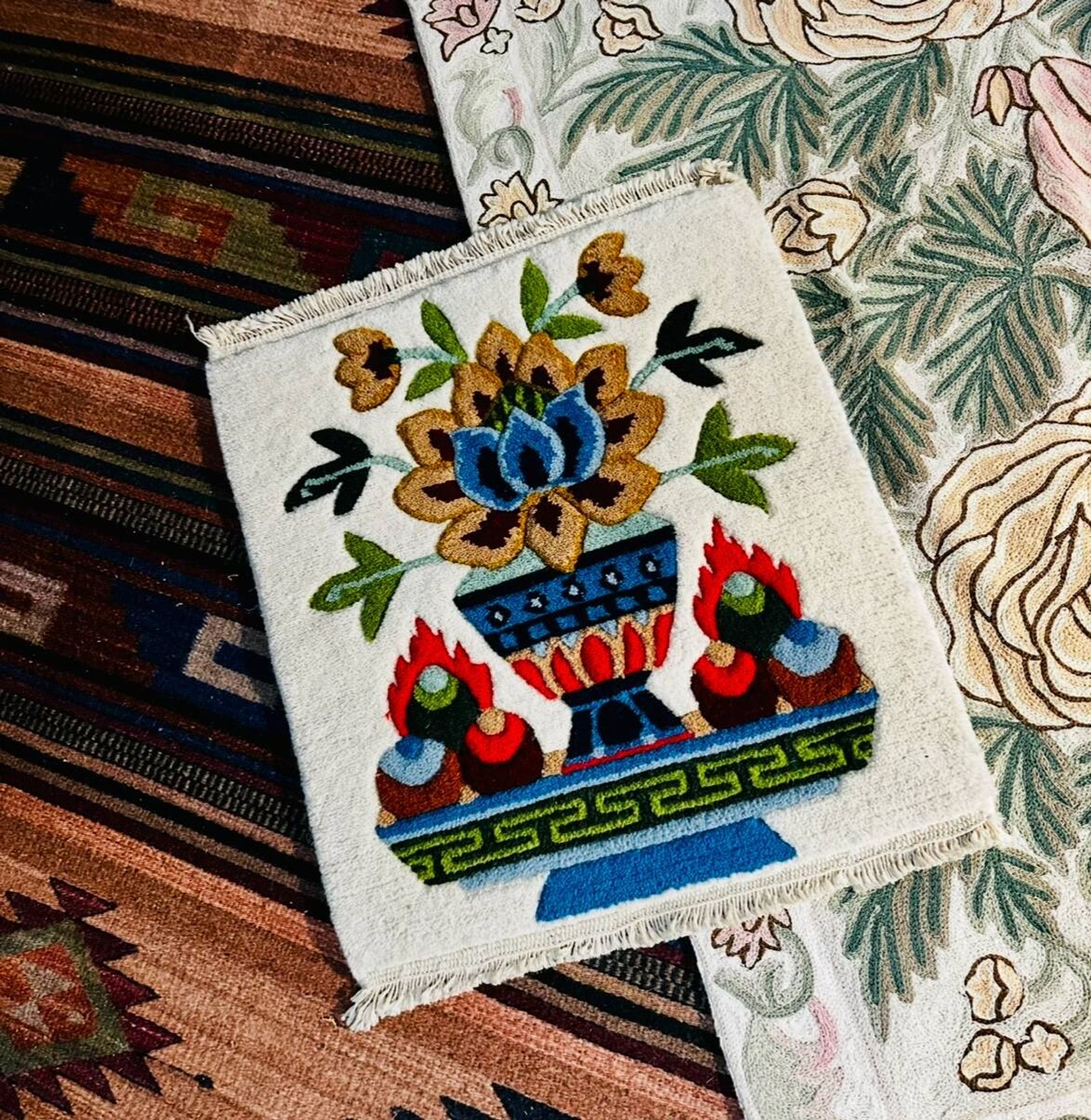 Ancient Tibetan wool rug