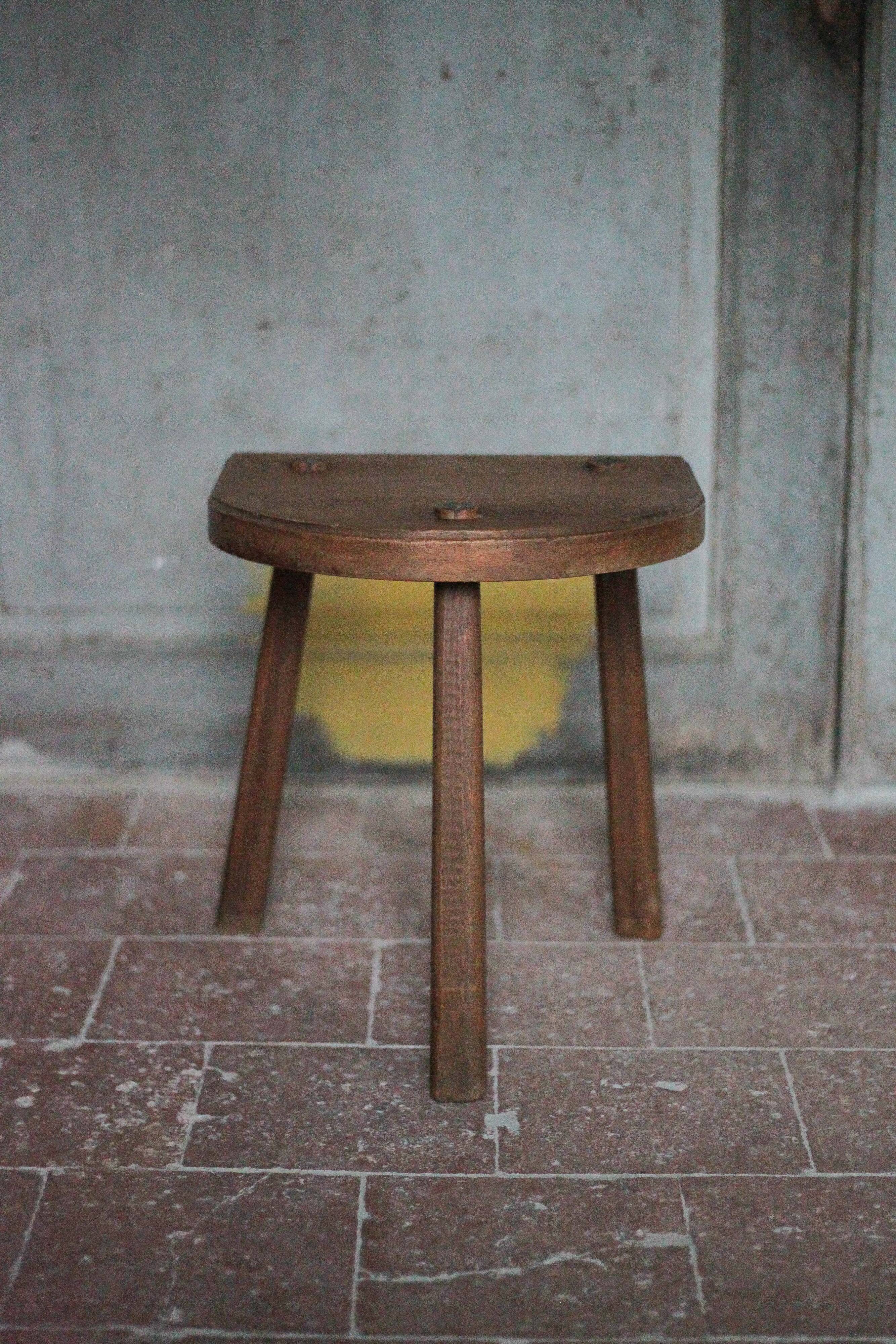 Vintage stool, wooden stool, half-moon tripod stool, occasional chair